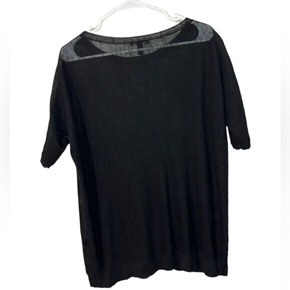 Eileen Fisher Open Knit Mesh Top Black Women Medium Linen - Picture 2 of 5